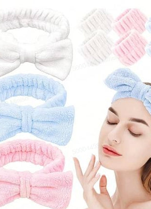 Bow Headband & Wrist Band Set for Washing Face