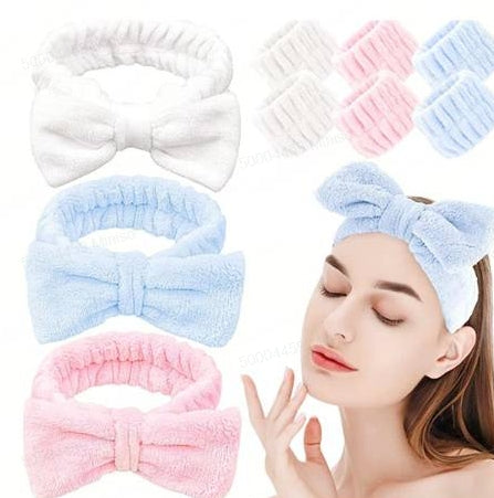 Bow Headband & Wrist Band Set for Washing Face