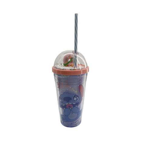 Disney Stitch Dinner Party Collection Donut Double Wall Plastic Bottle with Straw 480mL (Stitch)