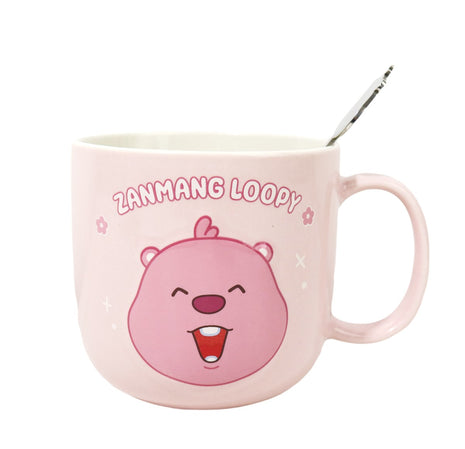 Zanmang Loopy Collection Embossed Ceramic Cup With Spoon (450mL)